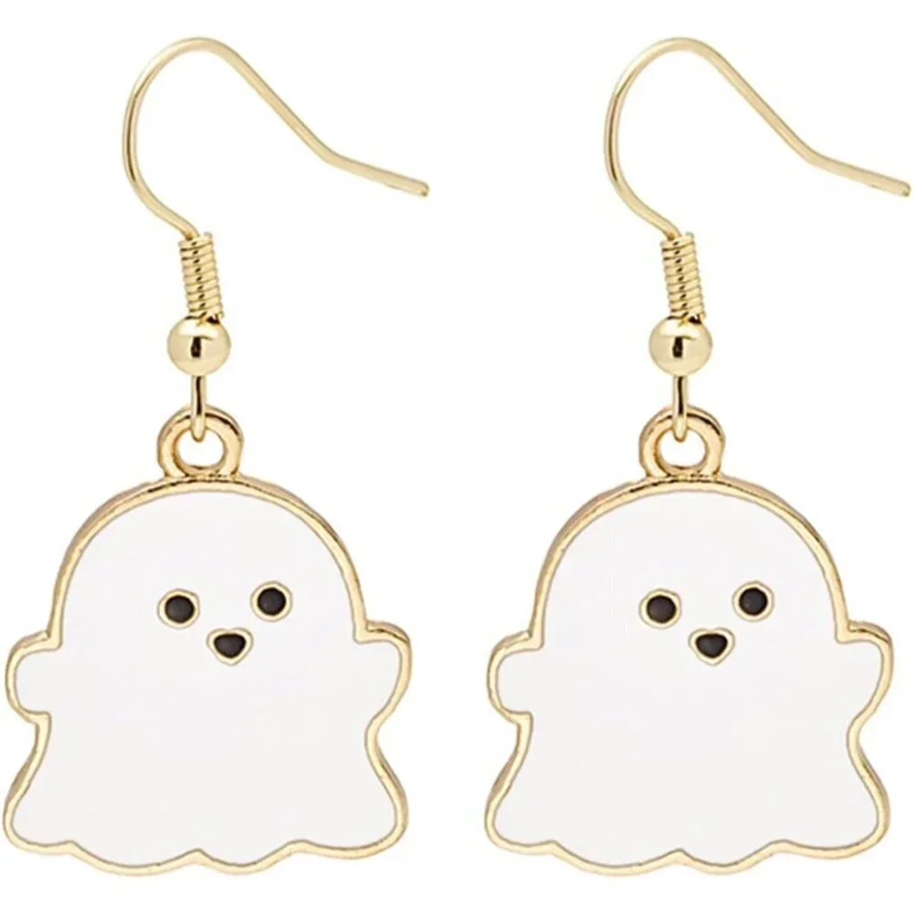 Women's White Ghost Zinc Halloween Dangle Earrings Stainless Steel Witch Hat